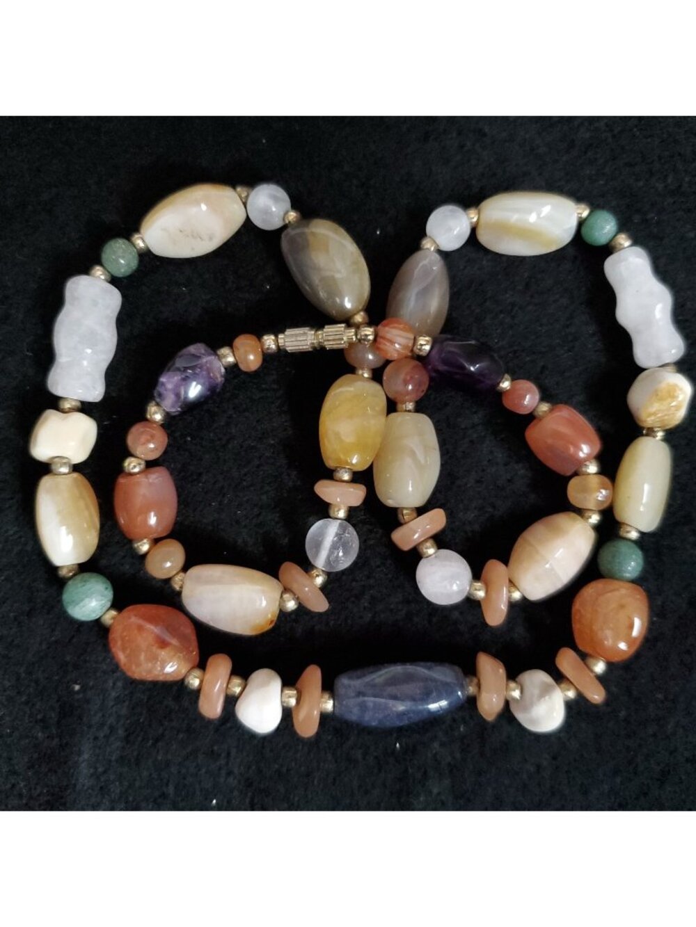 Vintage Stone Beaded Necklace Polished Beggar 22"
